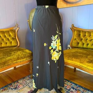 Vintage 90s Carole Little Floral Maxi Rayon Skirt